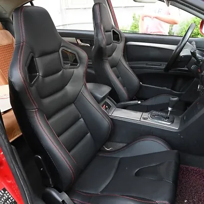 $300.99 • Buy 1 Pair Leather Racing Seats Reclinable W/2 Sliders Sport Bucket 2 Seat Black 