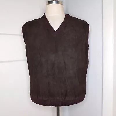 Vtg Men's M/L Rockabilly Brown Suede Pullover Sweater Knit Lined Vest • $36.10