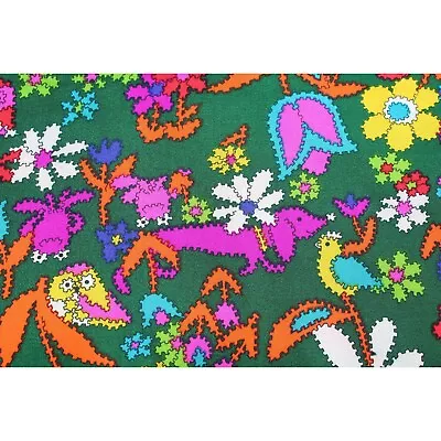Retro 70s Hot Pink Orange & Green Fabric By The Yard - Owls Weiner Dogs Frogs - • $27.20
