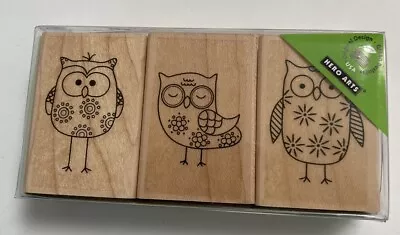 Hero Arts Owl Trio Set Of 3 Owl Birds Sleepy Funny Designs Rubber Stamp LP167 • $8.95