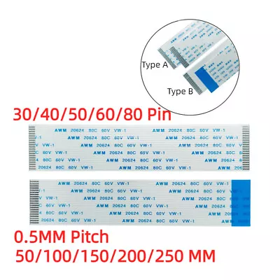 10Pcs FPC Ribbon Flexible Flat Cable 30/40/50/60/80 Pin 0.5mm FFC Cable 50-250mm • $7.49