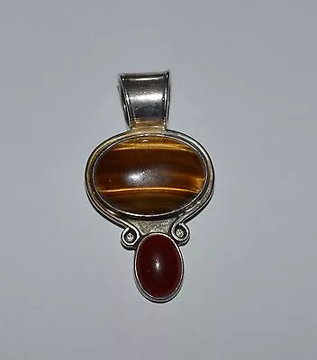 Mexico Sterling Silver Tiger's Eye And Carnelian Pendant  • $39.99