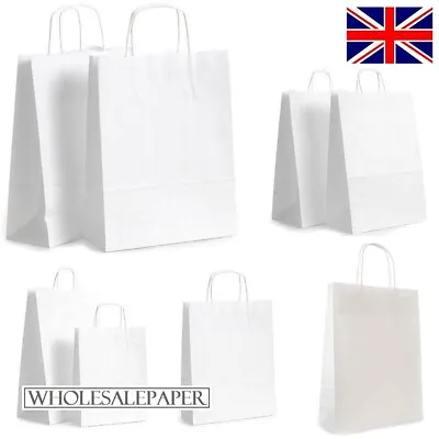 £0.99 • Buy White Paper Bags With Handles Small Large Carrier 100 50 10 For Party Gift Sweet