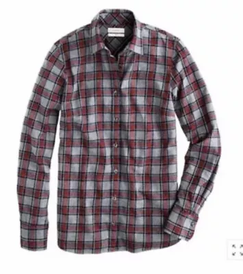 J. CREW Boy Shirt Grey Tartan Plaid Blouse Top Button Down Red Blue Sz 6 #08227 • $29.99