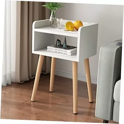  Nightstand Mid-Century Modern Bedside Table With Solid Wood Legs White • $47.98