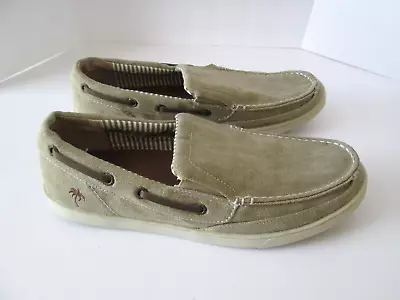 Margaritaville Cayman Canvas Boat Shoes Mens11.5 Tan Slip-on • $21.99