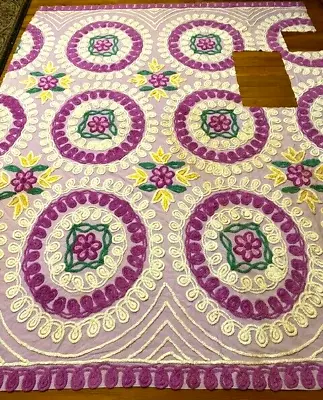 Vintage Floral Cutter Chenille Bedspread 69  X 86  Very Pretty Colors • $42