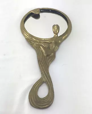 Vintage Art Nouveau Style Hand Mirror French Art Deco Lady Brass Mirror 10 3/4  • $66