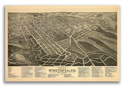 Winston-Salem NC 1891 Historic Panoramic Town Map - 24x36 • $25.95