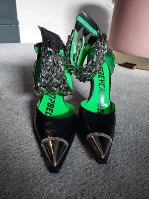 £37 • Buy Black JEFFREY CAMPBELL Leather Ankle Chain  Governor Heels Size 5