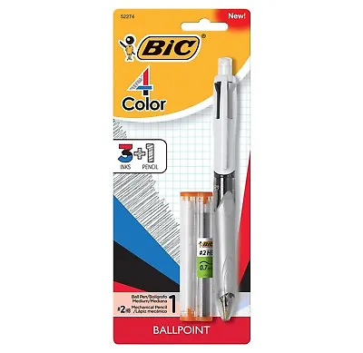 Bic 4-Color 3+1 Ball Pen And Pencil With Leads And Erasers 1 Pen • $10.99