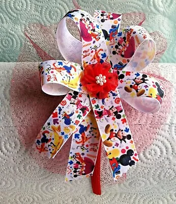  Mickey Mouse And Friends   Red Handmade Hair Bow On Red Headband 6 X 6 Bow • $2.50