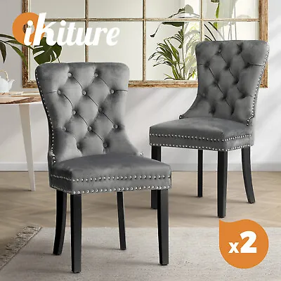 $249.90 • Buy Oikiture 2x Velvet Dining Chairs Upholstered French Provincial Tufted Grey