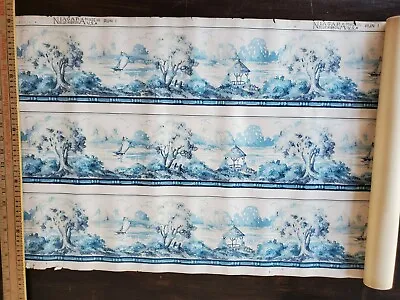 £108.15 • Buy (2) Vtg 1950s Wallpaper Roll ~ Trees Waterscape Border ~ Niagara Blue Ribbon