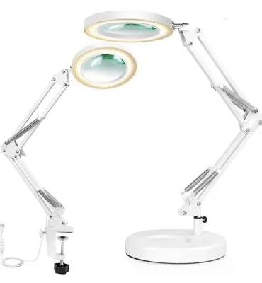 NOEVSBIG 2-in-1 Magnifying Desk Lamp 5X Magnifier Glass LED Lamp With Clamp • £31.99