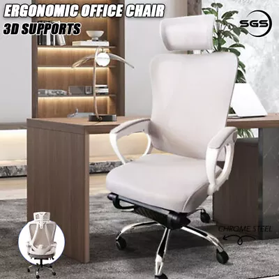 Ergonomic Mesh Office Chair Executive Fabric Gaming Seat Racing Tilt Computer Wh • $89