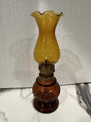 Vintage Amber Hobnail Oil Lamp 8   All Parts Are Functional. Crack In Shade • $15.80