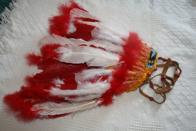 $79.99 • Buy VINTAGE Native American Indian Headdress - BEADED Feather Headdress