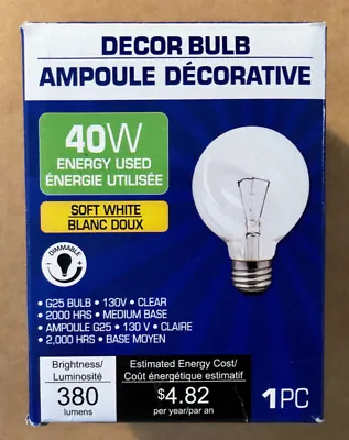 NEW Vanity Bulb 40W Soft White G25 Bulb 13V 2000 Hours Medium Base FREE SHIPPING • $9.99