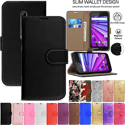£2.99 • Buy Leather Book Case Wallet Full Cover Moto G3 G4 G5 G6 & G6 Play Free Stylus