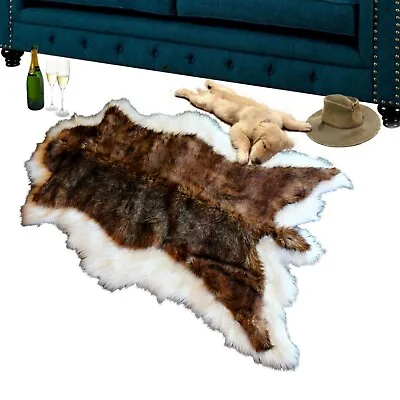 $1299.99 • Buy Faux Fur Deer Skin, Shag Bear Area Rug, Wolf, Soft Fox Fur Border, Suede Lining