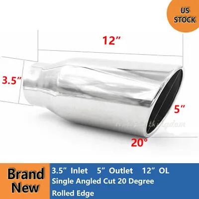 3.5  Inlet - 5  Outlet - 12  Long Stainless Steel Rolled Edge Exhaust Tip • $29.60