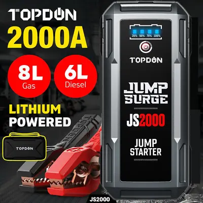 Jump Starter 2000A Portable 12 Volt Car Battery Heavy Duty High Booster TOPDON • $114.99