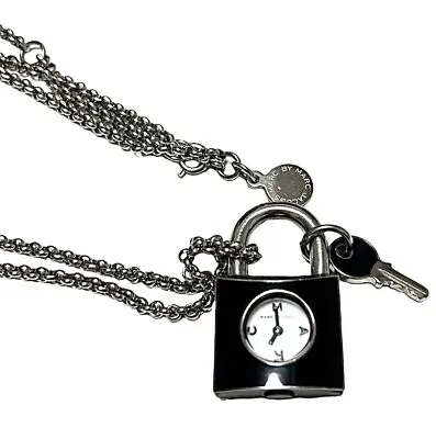 Marc Jacobs Padlock & Key Clock Necklace Black USED • $110