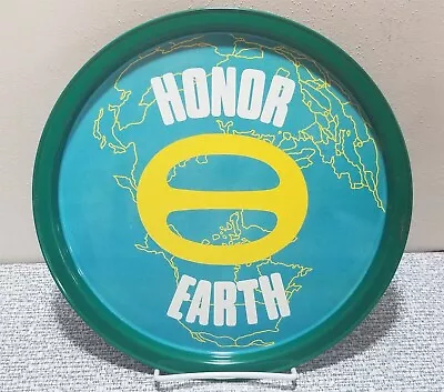 Vtg HONOR EARTH Round Metal SERVING TRAY 10 ¾” Environmental Activism ECOLOGY • $11.95