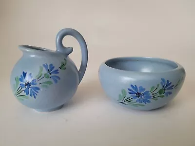 Vintage Vallona Starr Bowl And Pitcher/Creamer Hand-painted Blue Violet Flowers • $16.96