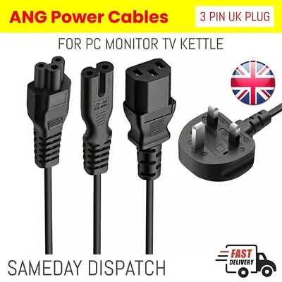 IEC Kettle Lead Power Cable 3 Pin UK Plug For PC Monitor TV C13 Cord1m C5 / C7 • £6.69