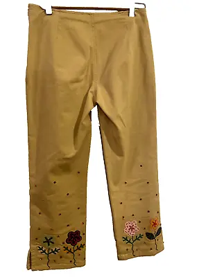 Moschino Khaki Embroidered Capri Pants  Floral Embellished USA Sz. 4 • $30