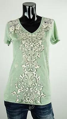 New Miss Me Shirt S-m-l Mdt635s Mint Top Lace At Shoulders & Back ** • $9.99