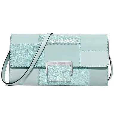 Michael Kors Cynthia Large Clutch Embossed Leather Celadon $228 NWT • $118