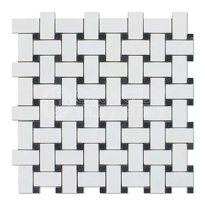 Thassos White Greek Marble Basketweave Mosaic Tile • $9.50