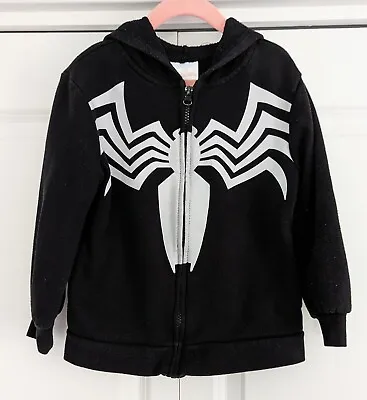 Marvel Spiderman Venom 5T - Black Hooded Sweatshirt Full Front Zipper & Pockets • £8.07