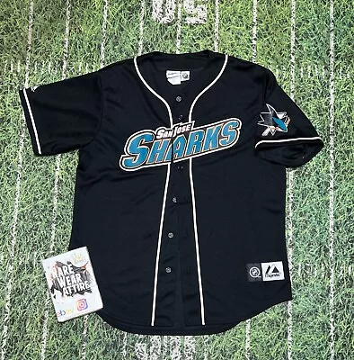 Vintage 90’s San Jose Sharks Majestic Hockey Jersey L Baseball • $62.30