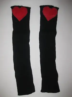 Ribbed Knit Leg Warmers W/plush Hearts Black Nip 80s Aesthetic Kawaii Ballet • $12