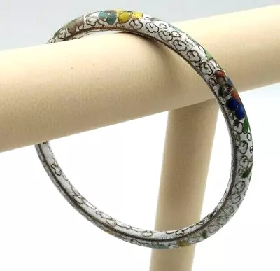 $20 • Buy Vintage  White Enamel Cloisonné Bangle Bracelets Floral  Roses Fits 7-8   