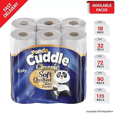 Toilet Rolls Panda 3 PLY - Soft Unscented Loo Toilet Tissue Paper Bulk Pack9-135 • £7.99