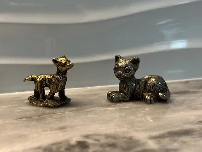 Vintage Tiny Miniature Metal/Pewter Animal Figurines Lot Of 2 Cat And Dog • $9