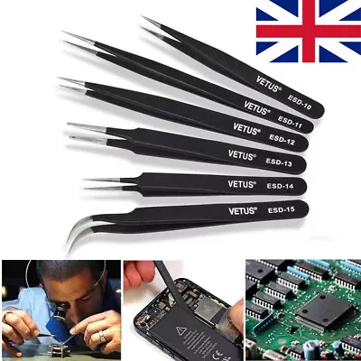 6pcs Set Coated Tweezer Precision Airfix Craft Model Stamp Hobby Stainless Steel • £4.73