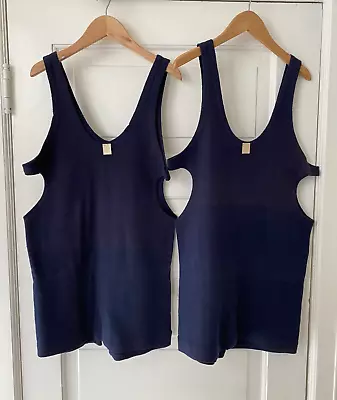 1920’s Vintage 2 Pair Swimsuit Bathing Suit Navy Tags Cotton Wool Antique • $150