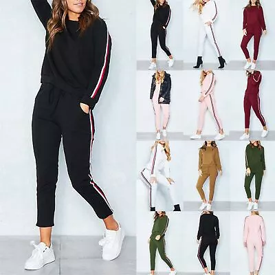 Ladies Womens Sweatshirt Loungewear Side Stripe Long Sleeve Sports Tracksuit Set • £6.50