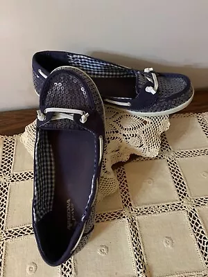 Size 8:  Arizona Jeans Co.   NAVY SEQUIN    Lined Slip-on Canvas Shoes- PRETTY • $16