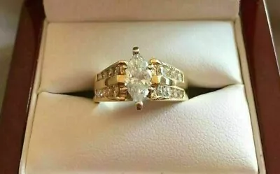 2Ct Marquise Cut Simulated Diamond Engagement Cluster Ring14k Yellow Gold Plated • $112.32