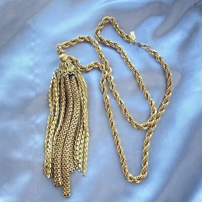 VTG Monet Tassel Necklace Gold Tone Statement Rope Chain Designer Long • $169.99