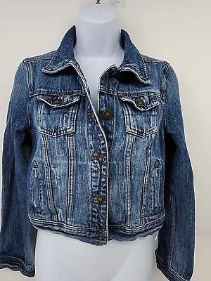 I Love H81 Women Jacket Size Small Blue Denim Long Sleeve Button Up Pockets • $13.99