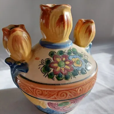 Moriyama Japanese Vase Tulipiere Tulip Hand Painted Pottery Flowers Floral • $32.99