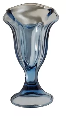 Vintage Anchor Hocking Sundae Glass Tulip Soda Fountain Blue Footed 6  Height • $10.70